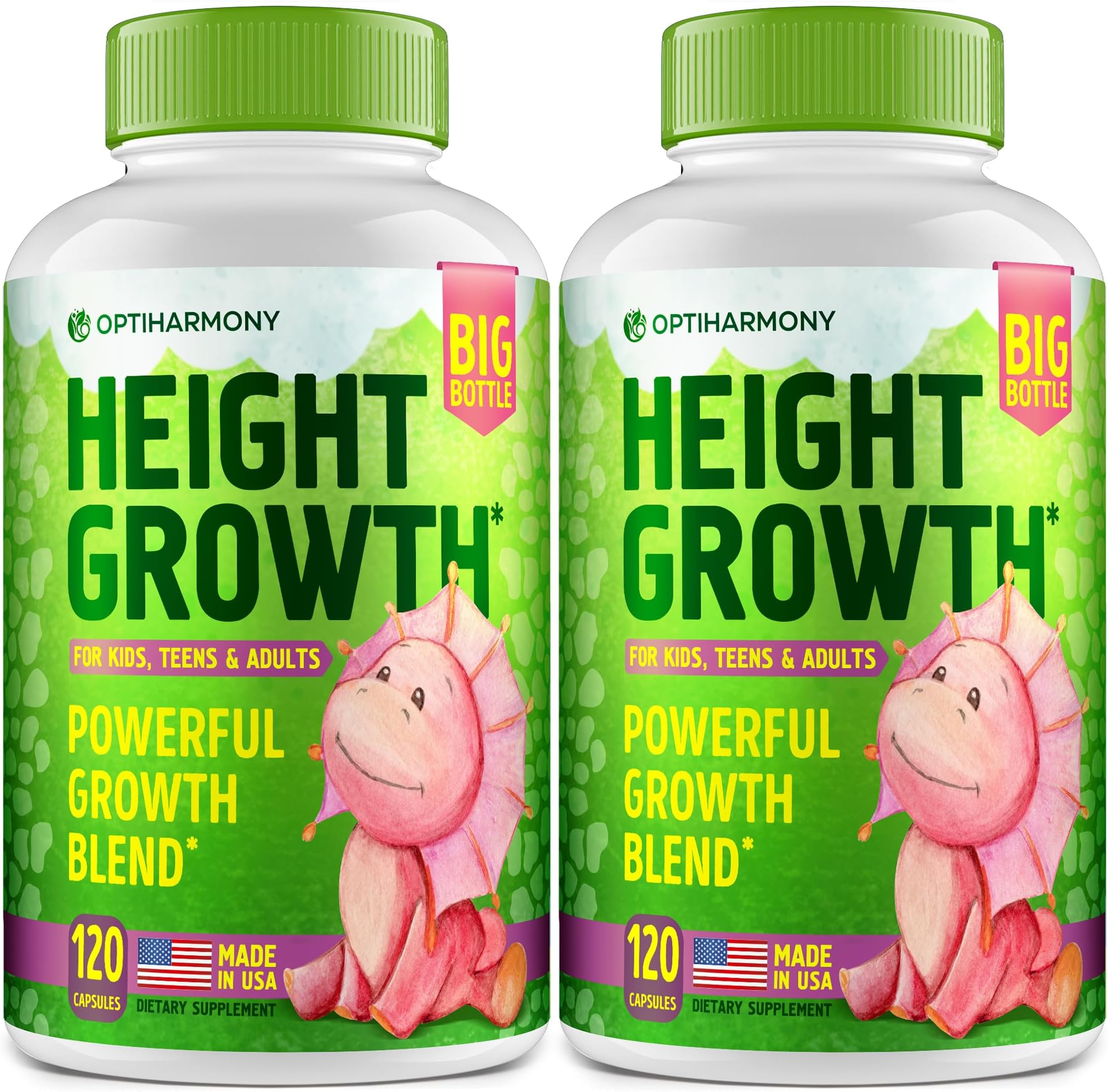 (Pack of 2) Height Growth Maximizer - Made in USA - Natural Height Increase Booster & Grow Taller Pills - Bone Growth for Adults, Teens & Kids - Vitamins for Boys & Girls to Get Taller - 120 capsules