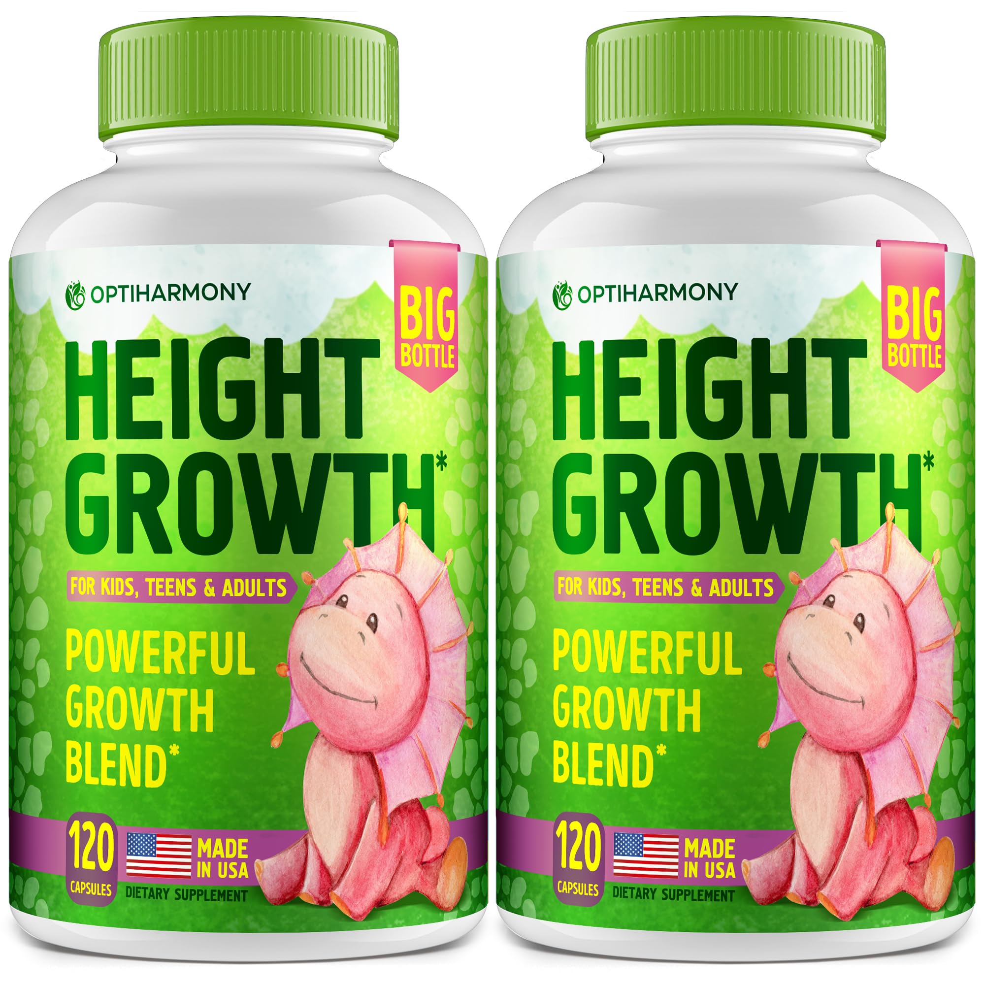 (Pack of 2) Height Growth Maximizer - Made in USA - Natural Height Increase Booster & Grow Taller Pills - Bone Growth for Adults, Teens & Kids - Vitamins for Boys & Girls to Get Taller - 120 capsules