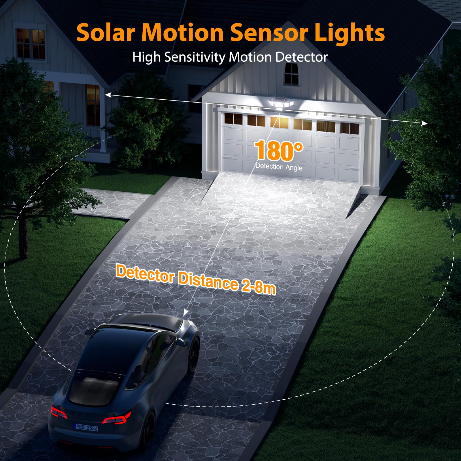 Onforu Solarlampen für Außen mit Bewegungsmelder für Terrasse, Garage 2 er | 3000LM, 6 verstellbare Leuchtenköpfe, IP65 Wasserdichte Led Solar Strahler Außen, Einstellbare Helligkeit Solar Aussenleuchte