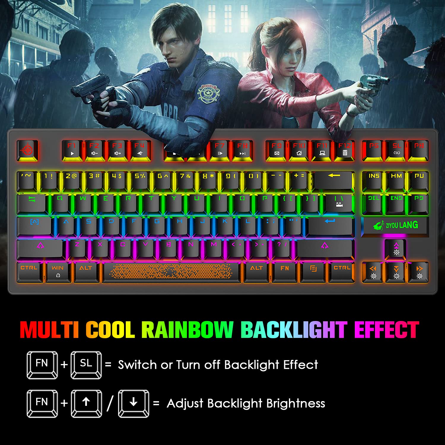 Tastiera Meccanica da Gioco ZIYOU LANG, Tasti Retroilluminati RGB, Resistente alle Fuoriuscite, Tasti Multimediali Dedicati, 87 Tasti, Completa Anti-Ghosting, Essenziale per Gaming, Layout QWERTY