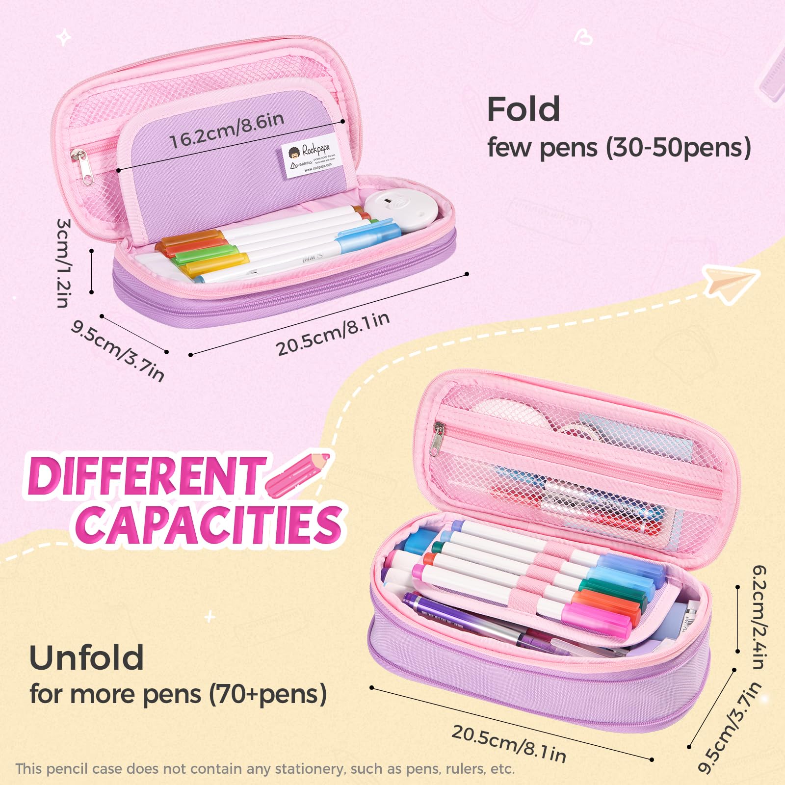 rockpapa Expandable Cute Pencil Case for Girls Aesthetic Pencil Case with Compartments - Image 2