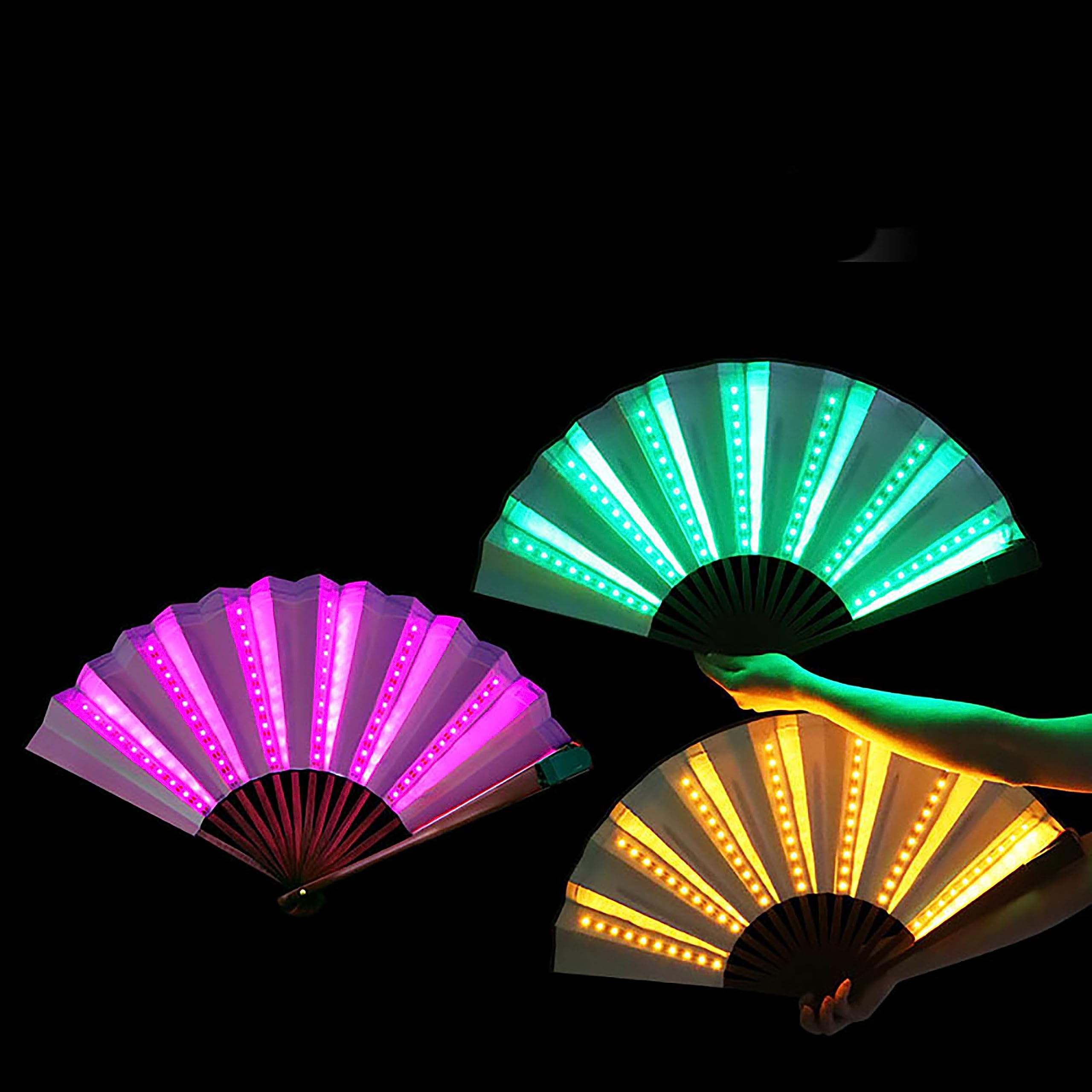 Abanico Plegable LED: El complemento perfecto para fiestas, festivales, discotecas y conciertos de música (Rosa)