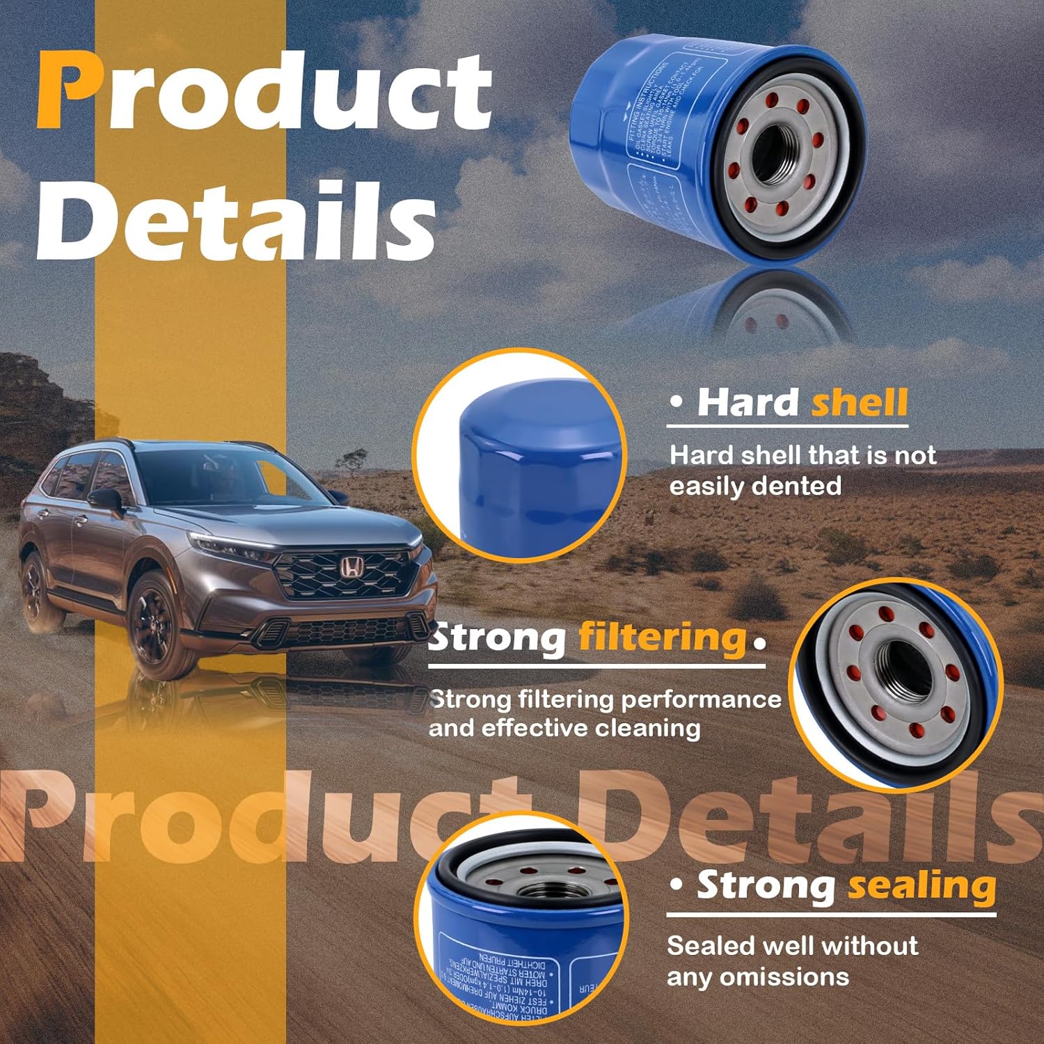 Kefly 15400-PLM-A02 Engine Oil Filters Compatible with Honda Accord CR-V Civic Acura, Replaces 15400-RTA-003, 15400-PR3-003 (3 Pcs)