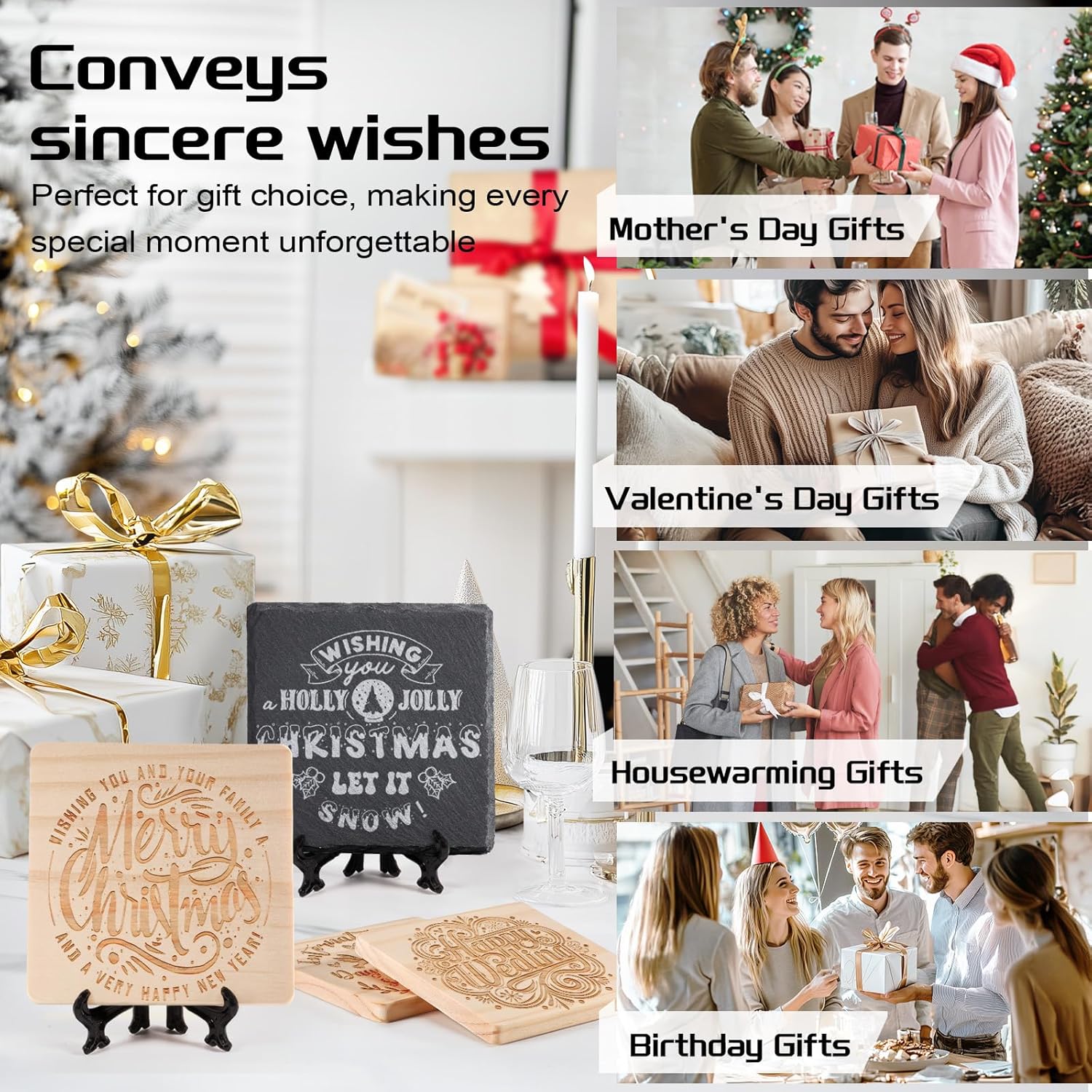 72 PCS Laser Engraving Coasters Blanks, MAPRIAL 4 Inch 36 PCS Black Slate Stone Drink Coaster Bulk, 36 PCS Wood Coasters, Engravable Materials for Engraver, Christmas, Wedding, Party, Crafts, Square - Image 5