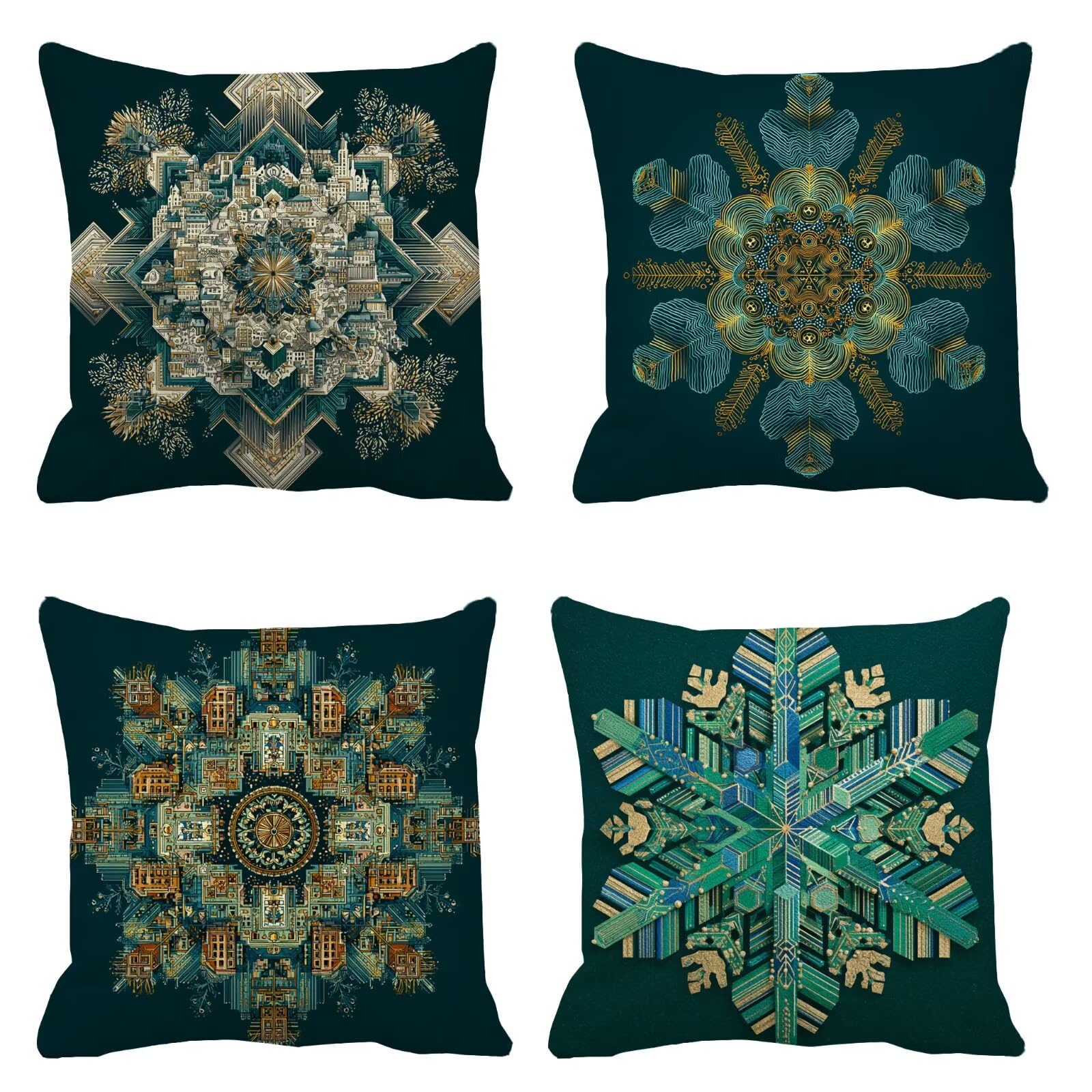 Fiocchi neve Cuscini da Esterno 60x60 Set da 4 Federe Cuscini Divano verde Copricuscini Velluto Copri Cuscino Divano, Impermeabili Copricuscino, Quadrato Cuscino Decorativo, Moderna Decorazione t-899