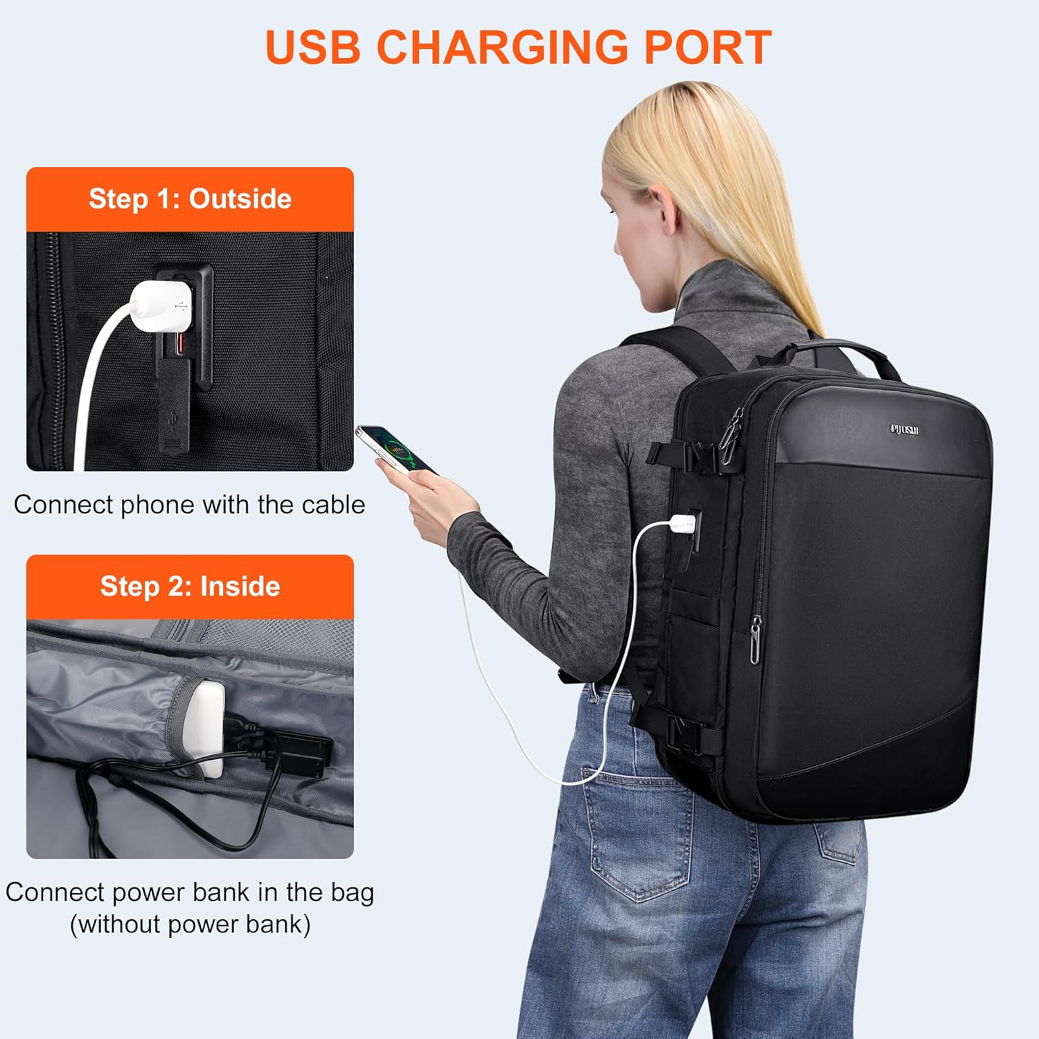 PIJUSHI Travel Backpack for Women Men Carry on Suitcase Backpack Flight Approved Personal Item Bag Fits 16 Inch Laptop(PE035 Black) - Image 6