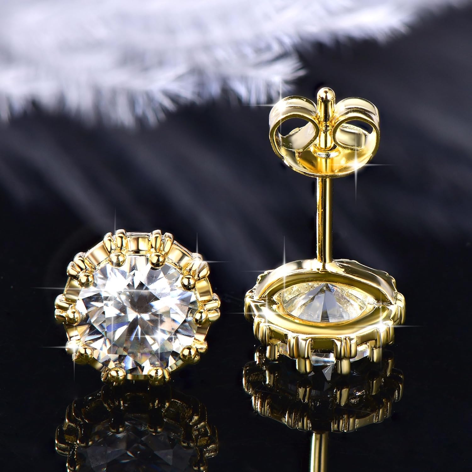 1CT Moissanite Stud Earrings, D Color VVS1 Lab Created Imitation Diamond 14K Gold Plated Earrings for Men or Women Birthday Holiday Jewelry Gifts - Image 5