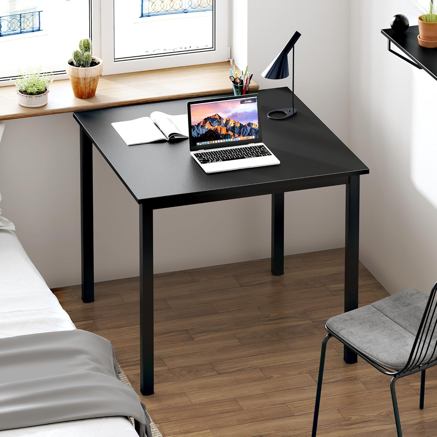 Need Small Square Dining Table- 31-1/2'' Sturdy and Heavy Duty Writing Desk for Small Spaces and Writing Table Desk Breakroom Table, Black Color