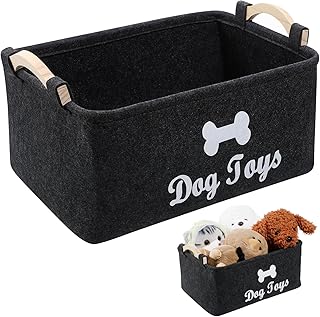 Felt pet Toy Box and Dog Toy Box Storage Basket Chest Organizer- Perfect for organizing pet Toys, dog toy bin Blankets, leashes and Food- fabric storage bins Black dog toy basket