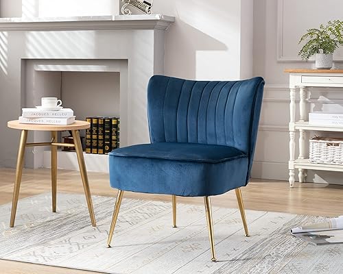 Miniatura 53 de Juego de 2 sillas decorativas de terciopelo, cómodas sillas de sala de estar, sin brazos, sofá individual lateral de mediados de siglo con patas