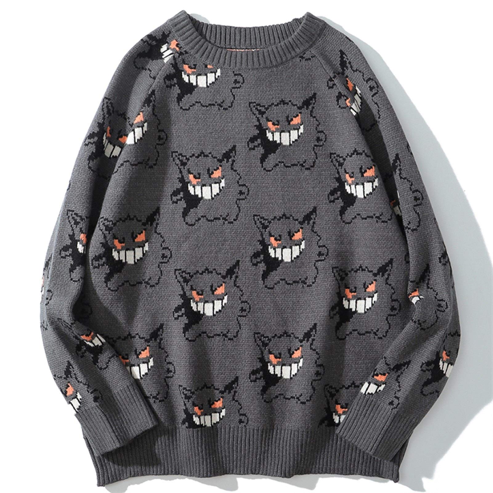 Sweater Men Harajuku Gengar Hip Hop Streetwear Men Clothing Spandex Pullover O-Neck Oversize Fashion Casual Couple Male Sweaters