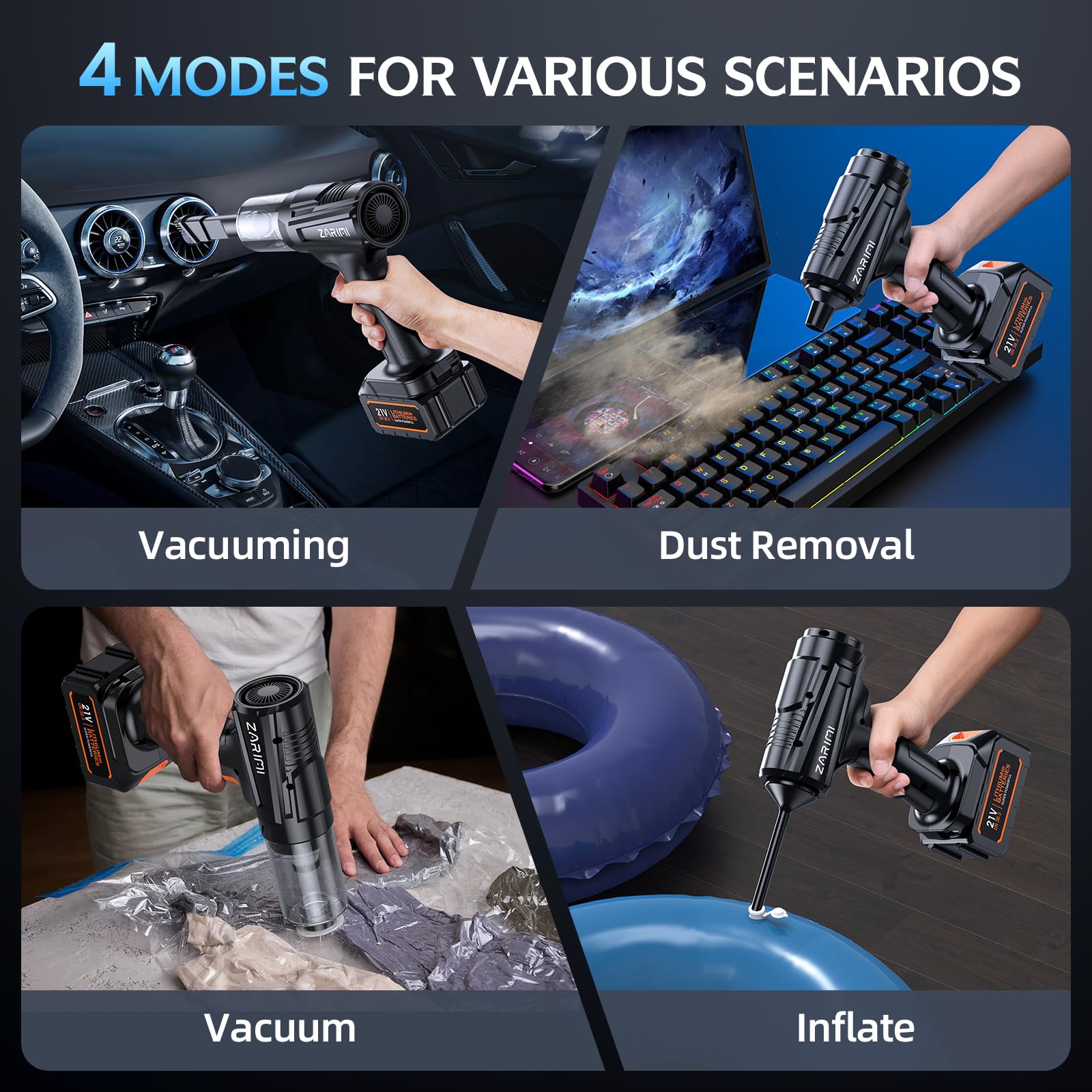 Cordless Handheld Car Vacuum Cleaner, 50,000Pa High-Power Brushless Motor, Rechargeable Dust Buster with 2 Batteries & Charger, 6-in-1 Portable Vacuum Cleaners for Home, Pet Hair, Bright Black