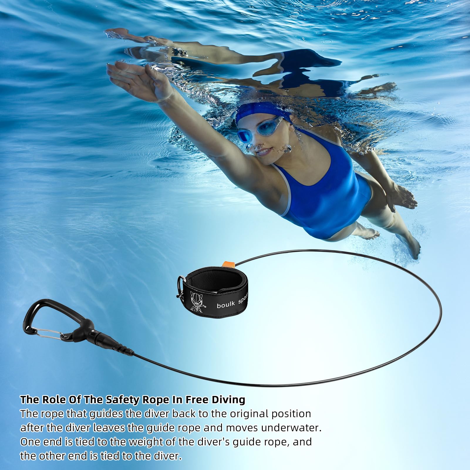Eacam Hochelastische Sicherheitsleine Zum Tauchen mit Weichem Gummiarmband für Tiefseetraining, 1 M