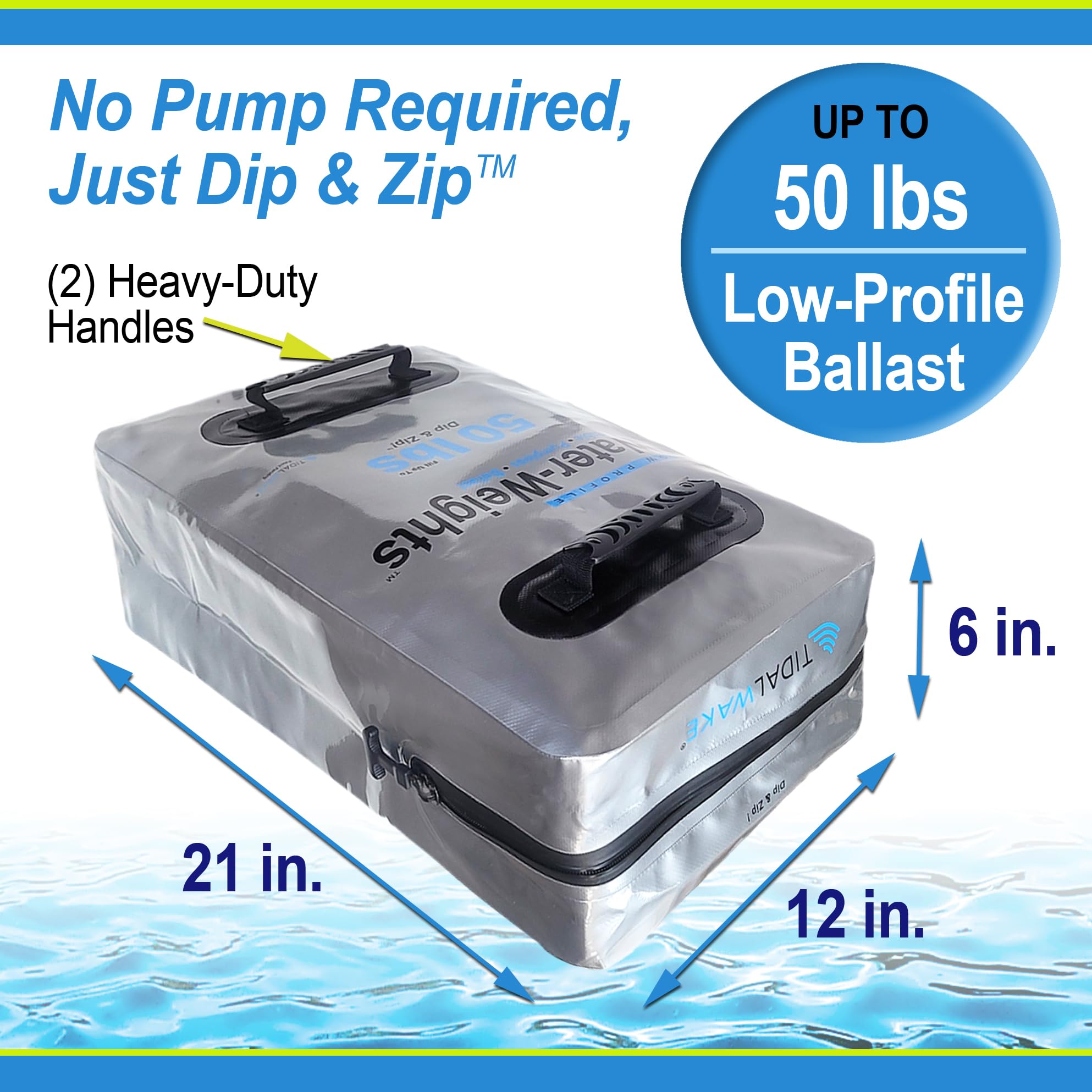 Tidal Wake Boat Ballast Bag 2 Pack - Portable and Pumpless - 50 lb - Wakesurfing, Wakeboarding & Foiling - [No Pump Required]