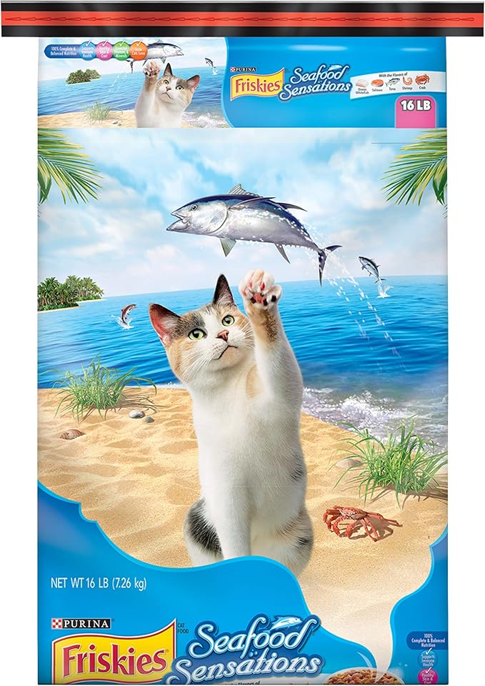 Friskies Dry Cat Food, Seafood Sensations, 16Pound Bag