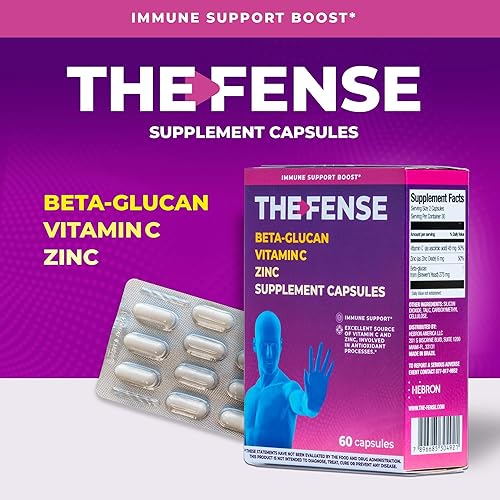 Miniatura 2 de HEBRON The-FENSE - Cápsulas de suplemento de beta-glucano, vitamina C y zinc, refuerzo inmunológico para mujeres y hombres, 60 cápsulas, sin gluten,