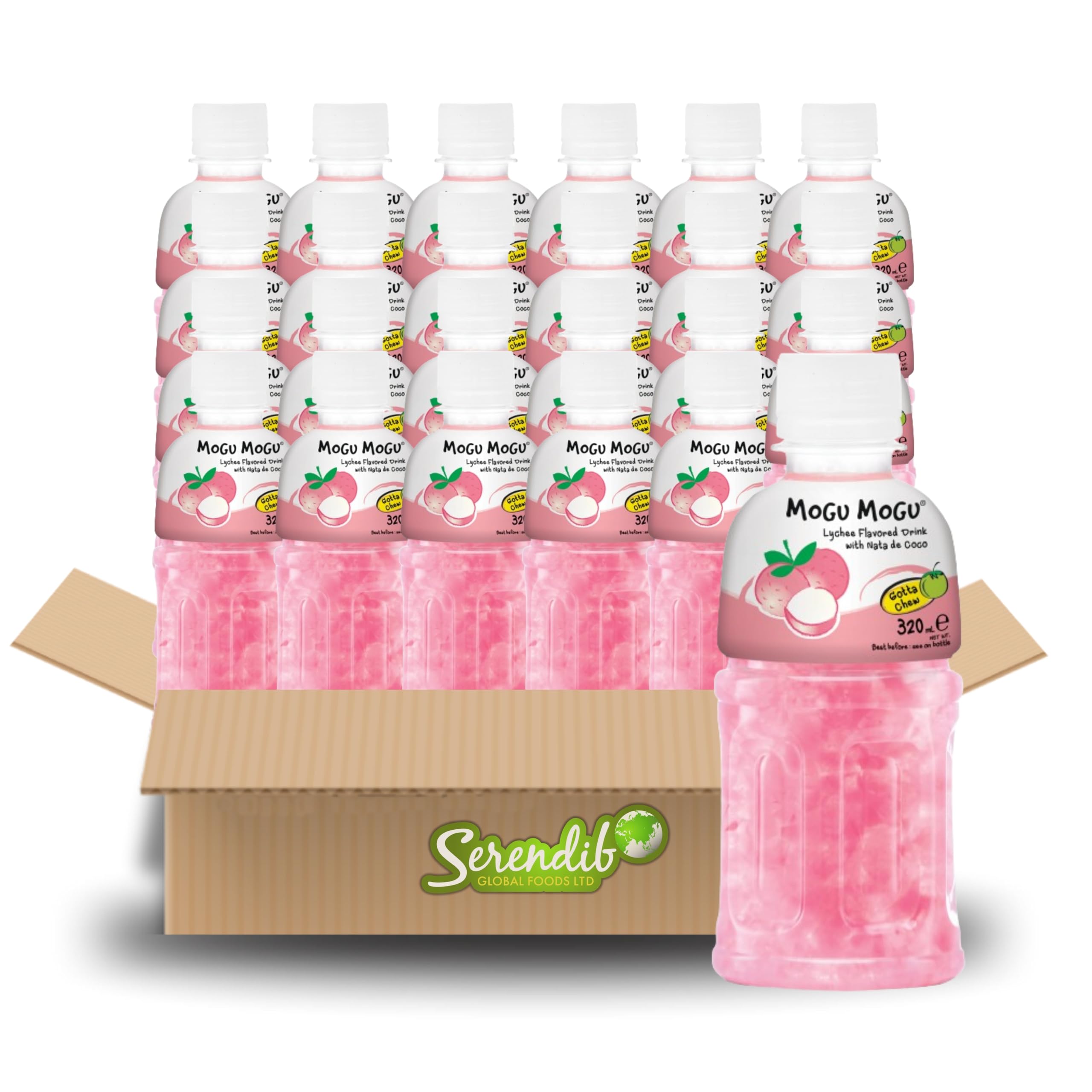 Mogu Mogu Nata De Coco Drink Jelly Texture Fun Refreshment 320ml (Pack of 24, Lychee Flavoured)