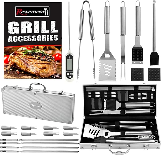 ROMANTICIST 21Pcs Heavy Duty Stainless Steel BBQ Tool Set Kit for Men Women - Outdoor Barbecue Grilling Utensils with Carrying Case for Camping Barbecue For Mom Dad Friends
