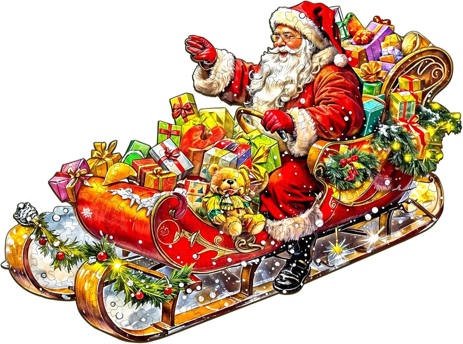 KAAYEE Wooden Puzzles for Adults, Santa Jigsaw Puzzles, 200 Piece Unique Shape Puzzle, Creative Gifts for Adults/Friends/Family, Family Game，Christmas Decor(11.4 * 11.4in)