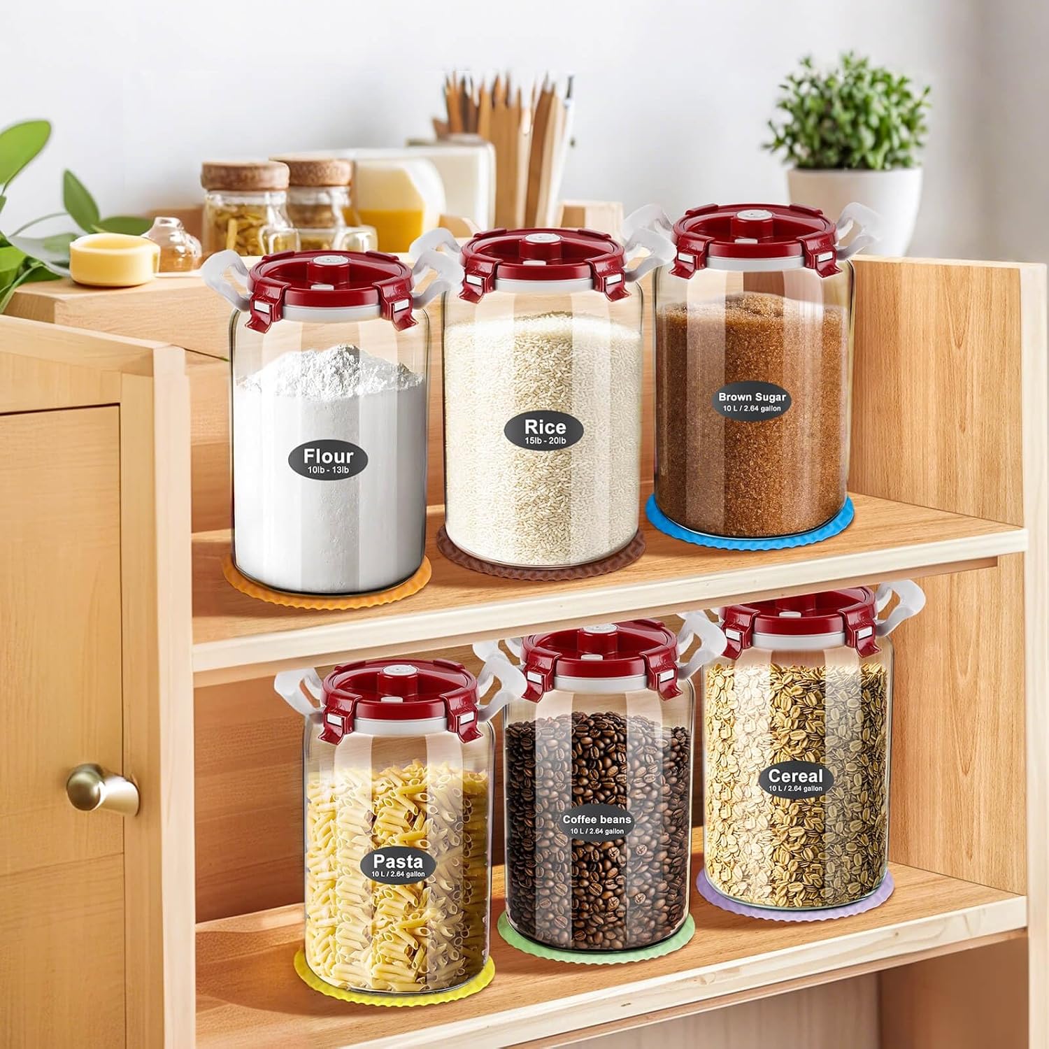 2.6 Gallon Glass Rice Storage Container with Airtight Lid & Handle - 20 lbs Large Glass Jar with Lid for Pantry, Kitchen - BPA Free, Wide Mouth, Clear Design for Flour, Pasta, Cereal Food Organization