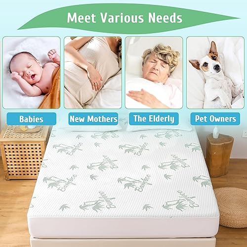 Miniatura 7 de Lunsing Protector de colchón impermeable de viscosa de bambú tamaño matrimonial, funda de colchón de refrigeración de fibra de aire 3D, funda de