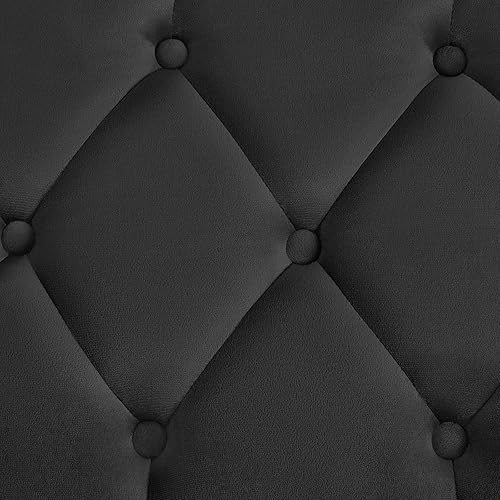 Miniatura 7 de Yaheetech Otomanas negras de 45 pulgadas, banco de terciopelo para el extremo de la cama, reposapiés otomano con patas doradas para sala de estar,