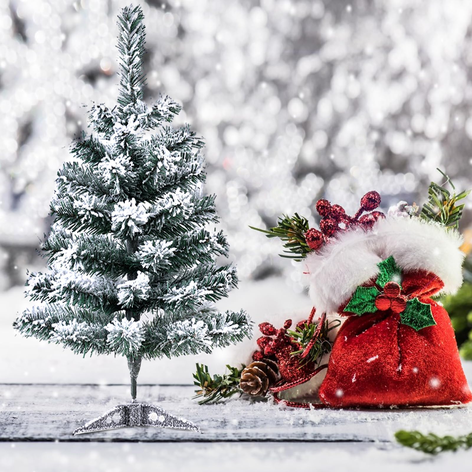 Mini albero di Natale artificiale, piccolo abete in miniatura, albero di Natale in miniatura, albero di Natale con effetto neve, albero di Natale