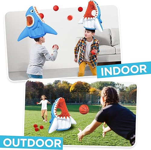 Miniatura 3 de Pool Wave - Juguete inflable 3 en 1 de piscina con forma de tiburón para niños, juego de agua, baloncesto, fútbol y cabeza, flotador de verano al