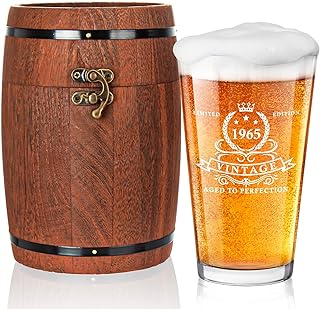 LIGHTEN LIFE 60th Birthday Gifts for Men 16oz,1965 Beer Glass in Barrel Box,60th Birthday Beer Glass,1965 Pint for 60 Years Old Dad,Husband