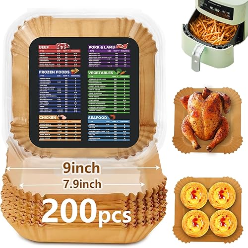 200 forros para freidora de aire desechables forros cuadrados de papel antiadherentes para freidora de aire de 7.9 pulgadas, papel pergamino de