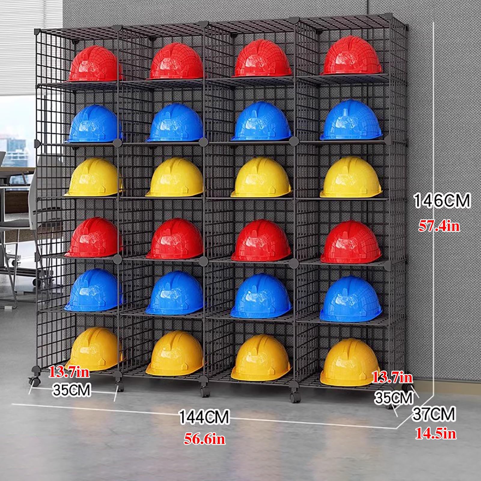 Casco Obra Organizador de Cascos de Fábrica con Ruedas, Soporte de Gran Capacidad para Cascos de Motocicleta en Garaje, Taquillas para Cascos de Seguridad(White,144x37x146cm)