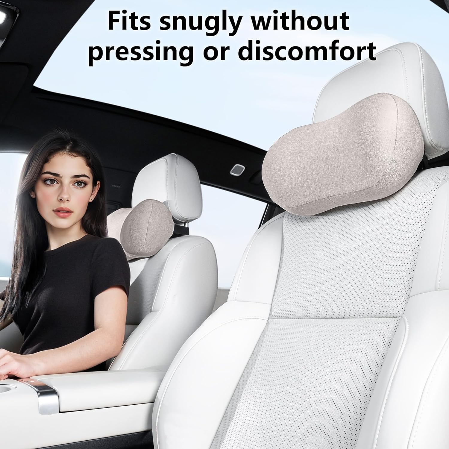 Car Neck Pillow Ergonomic Design Memory Foam Softness Car Headrest Pillow for Neck Support Cushion for Driving, Universal Fit Head Rest Travel Pillow, Fits All Vehicles, Gray, 2 Pack