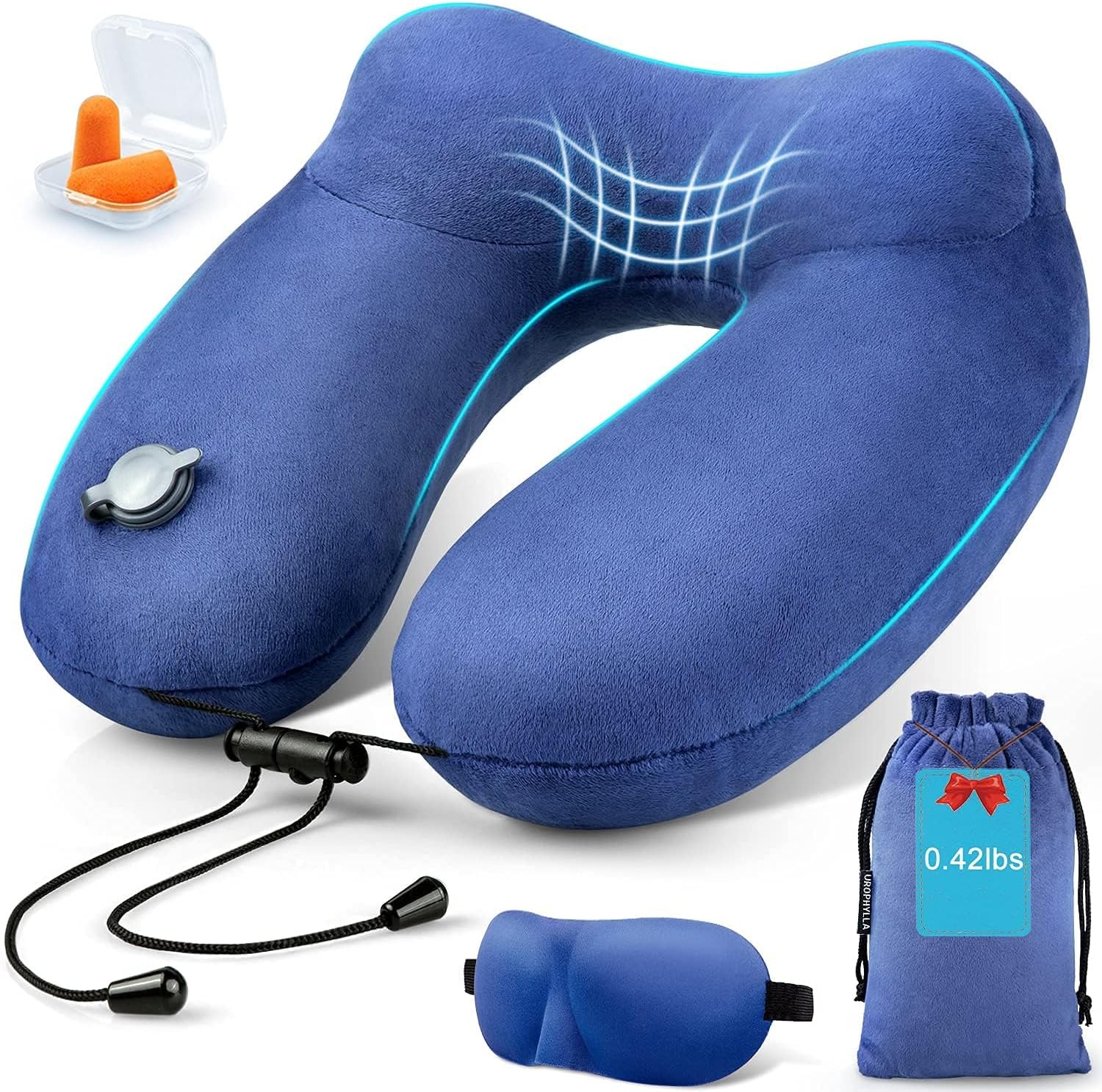 urophylla Inflatable Travel Neck Pillow for Airplanes, Super