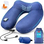 Oreiller gonflable pour les avions, Support de col en velours super doux, Fiabilité réglable, Oreil à inclinaison en plan pour les longs vols, voyages sur route, essentiels de voyage avec masque pour les yeux, bouchon d'oreille