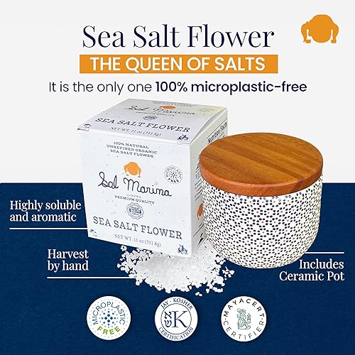 Miniatura 3 de SAL MARINA  Flor de sal marina sin refinar de 11 onzas  Sal kosher 100% natural  Vegana sin gluten orgánica sal de mesa condimentos alimentos