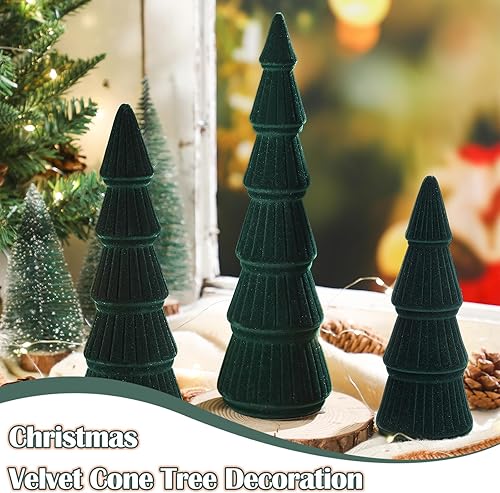 Miniatura 4 de Bucherry 3 piezas de decoración de árbol de terciopelo de Navidad  Cono moderno de Navidad, mesa de Navidad para el hogar, centro de mesa rústico