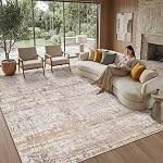 Rugxara Règles de la zone 8x10,Grand rugs doux pour le salon, lavable rug, Modern Neutre Résumé Rugs pour chambre à manger, Non-dépliant mince tapis intérieur pliable, résistant aux taches (Beige Grey)
