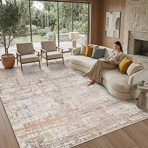 Rugxara Area Rugs 8x10,Large Soft Rugs for Living Room, Washable Rug,Modern Neutral Abstract Rugs for Bedroom Dining Room, Non-Slip Foldable Thin Indoor Carpet, Stain Resistant(Beige Grey)