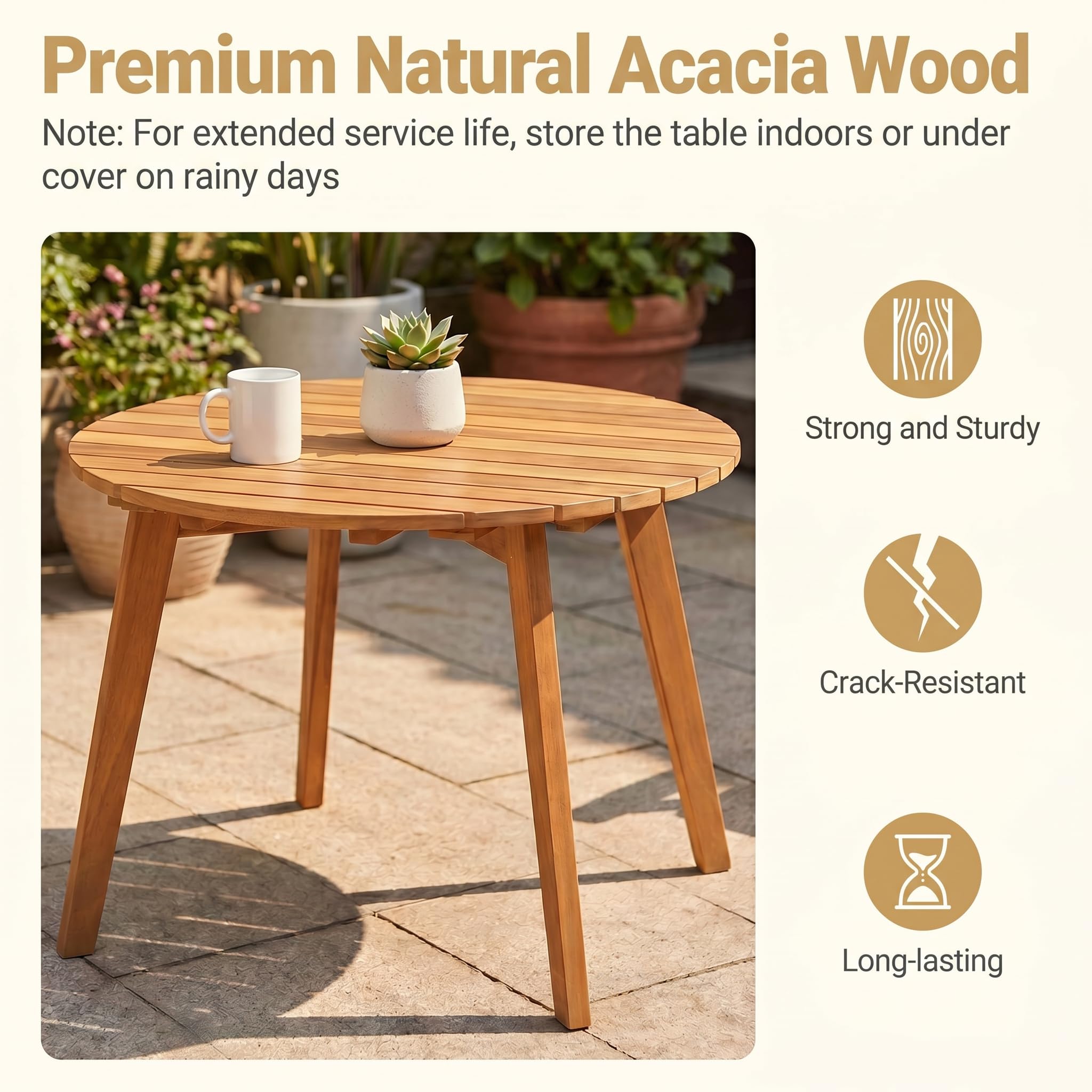 GIANTEX Table Basse Exterieur 62cm en Bois d'Acacia