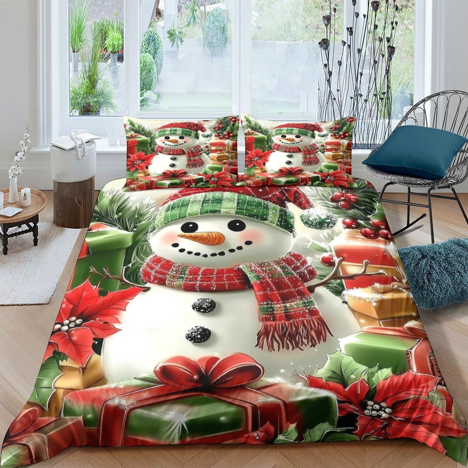 Ctjqhvkz Style-10 3D Printed Snowman Fitted Sheet Microfiber Mattress Cover Red Green Bed Decor For Bedroom Guest Room Single（135X200cm）