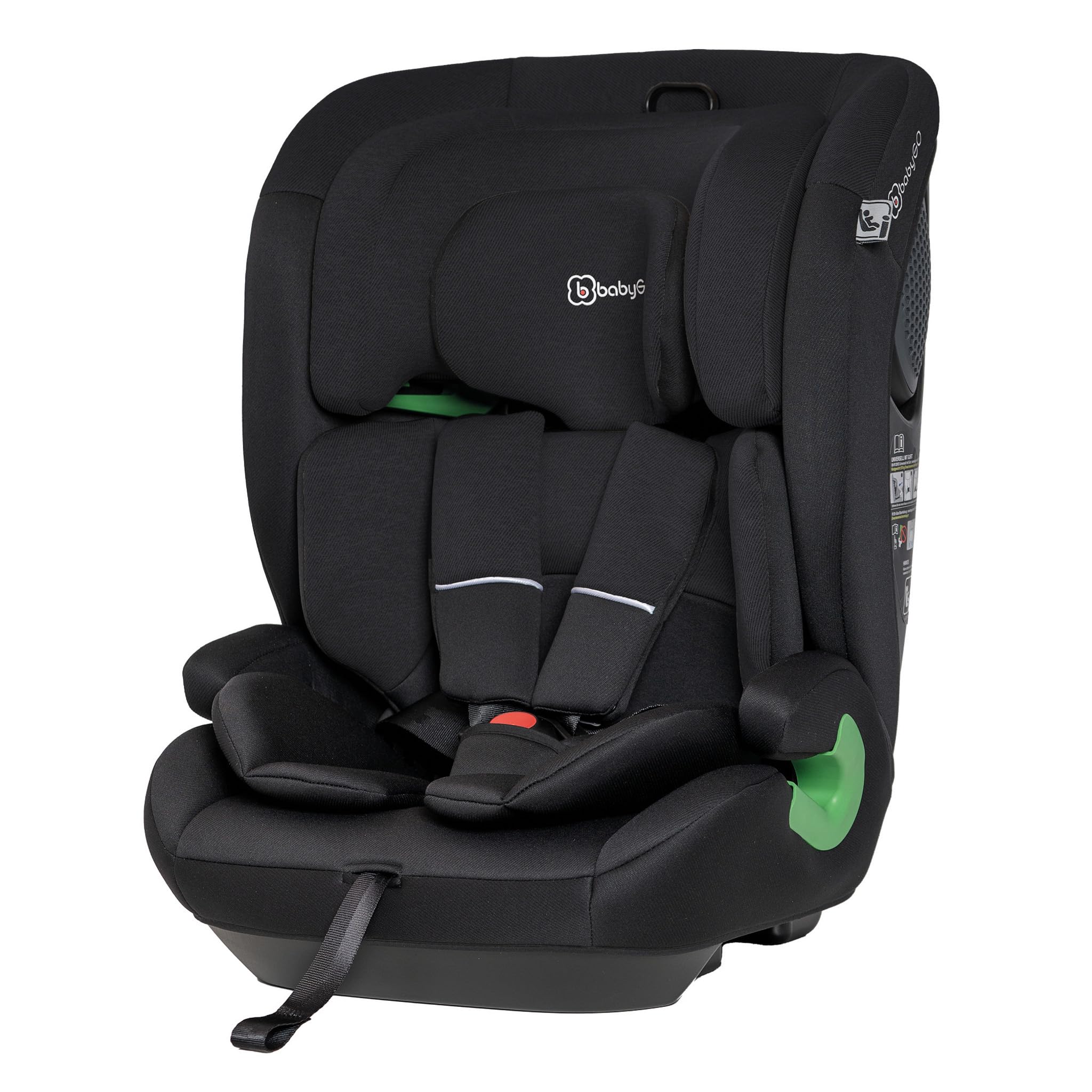babyGO Lumo Kindersitz nach neuer I-Size Norm - Kindersitz/Autositz für Kinder (76-150 cm) Schwarz