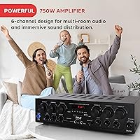 Vista 2 de Pyle Wireless Bluetooth Home Audio Amplifier System-Upgraded 6 Channel 750 Watt Sound Power Stereo Receiver w/USB, Micro SD, Headphone,2 Microphone
