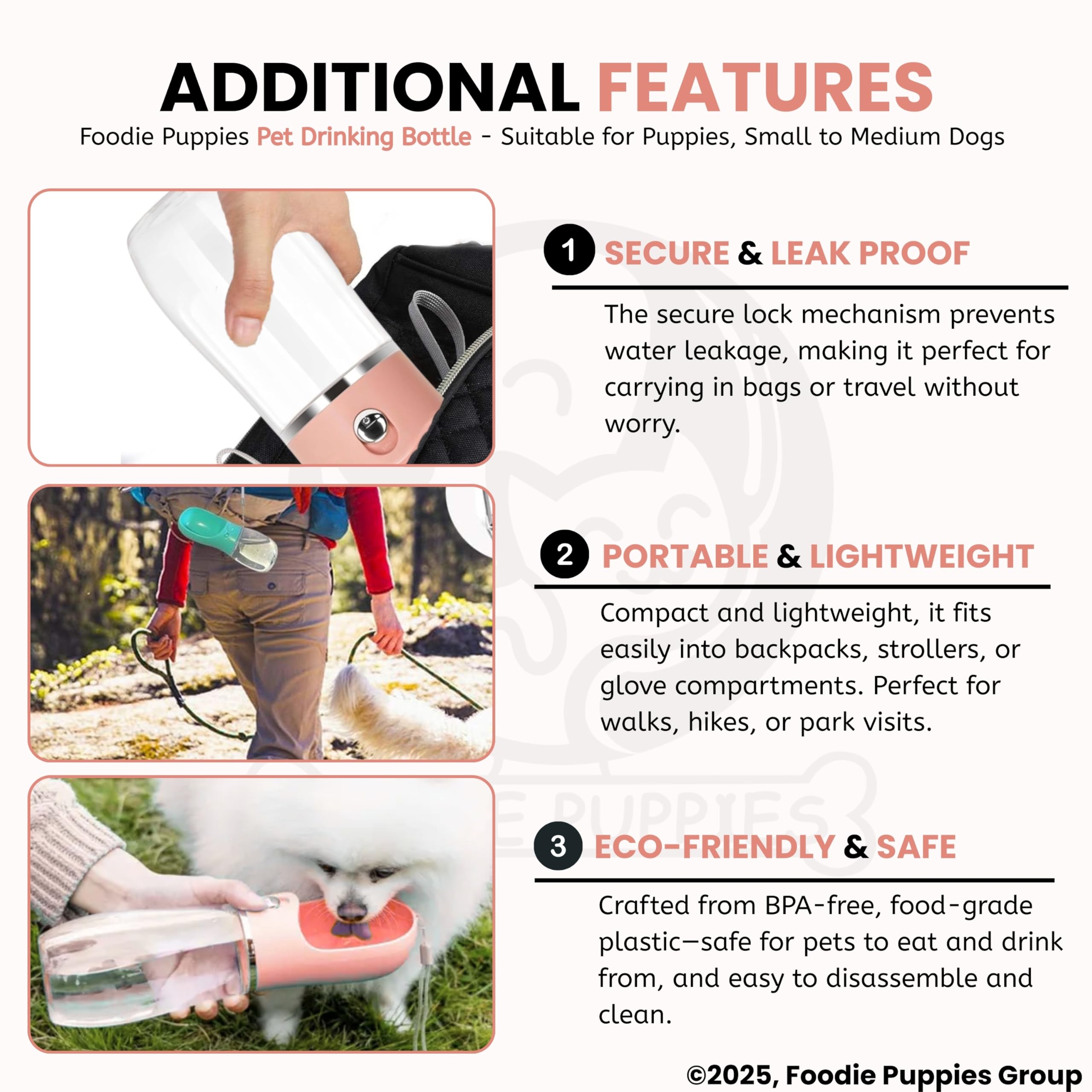 Foodie Puppies Dog Water Bottle, Leak Proof Portable Puppy Water Dispenser Drinking Feeder Travel Water Cup - (Pet Water Bottle, 500ml) for Outdoor Walking, Hiking, Travel 4