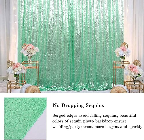 Miniatura 8 de AMZLOKAE Telón de fondo de lentejuelas verdes, 2 paneles, cortina de fondo de lentejuelas verdes de 8 pies con purpurina para fotografía, telón de