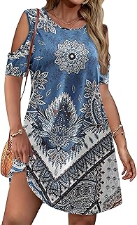 Women's Plus Size Summer Dress Short Sleeve Beach Floral Crew Neck Casual Mini Dresses with Pockets - Buy now