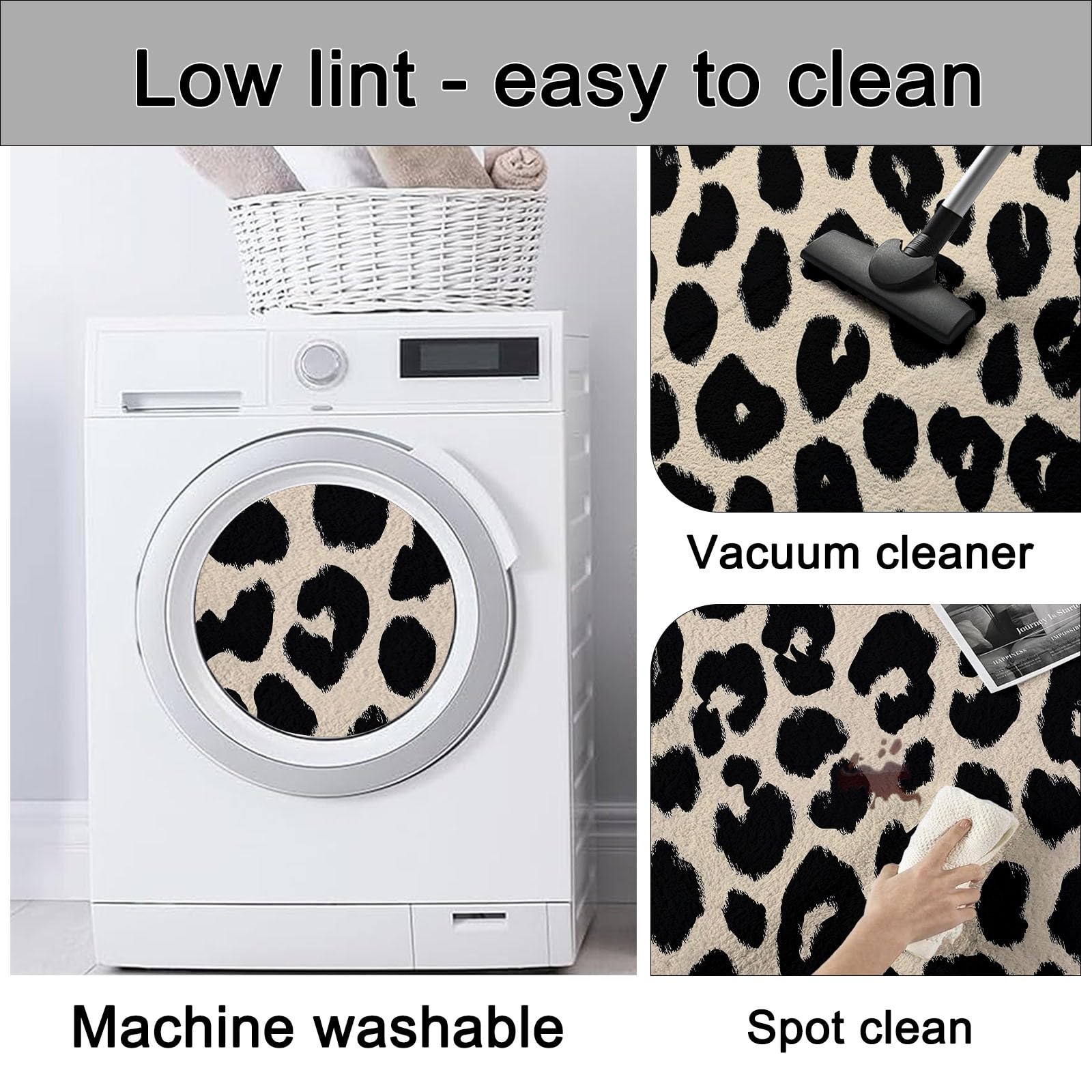 Waschbar Teppiche Indoor, Modern Modisch Schick Leopardenmuster Teppich Bodenmatte für Wohnzimmer Schlafzimmer, Rutschfester Teppich 120 x 180 cm für Flur, Eingang & Esszimmer, Beige