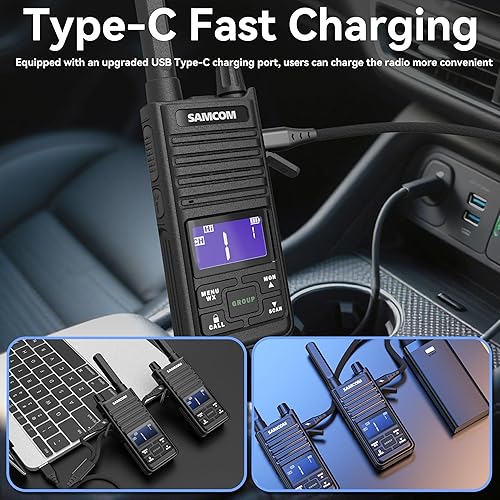 Miniatura 4 de SAMCOM Radio T2 GMRS de 2 W de largo alcance Walkie Talkie NOAA recargable para el clima, radio bidireccional resistente, radios de llamadas