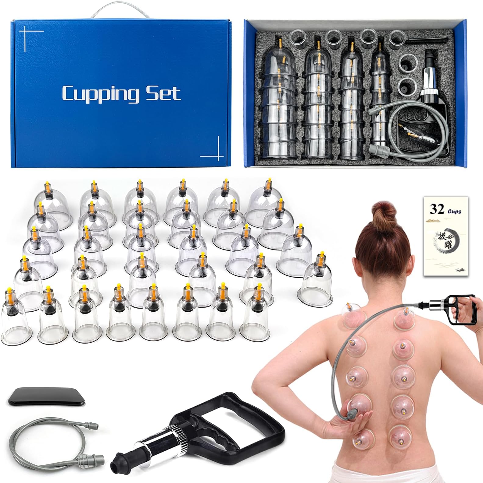 Cupping Therapy Set,32 Therapy Cups Cupping Set with Pump, Professional Chinese Acupoint Cupping Therapy Sets Hijama for Cupping Massage, Muscle&Joints
