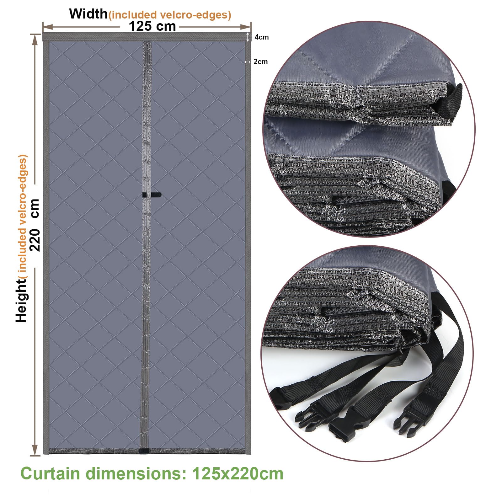 Risareyi Magnet Wärmeschutzvorhang für Türen 125x220cm, Grau Türvorhang Thermo Kälteschutz Winter Wasserdicht Winddicht Staubdicht Schwerem Kälteschutzvorhang für Haustür Balkontür Klimaanlage