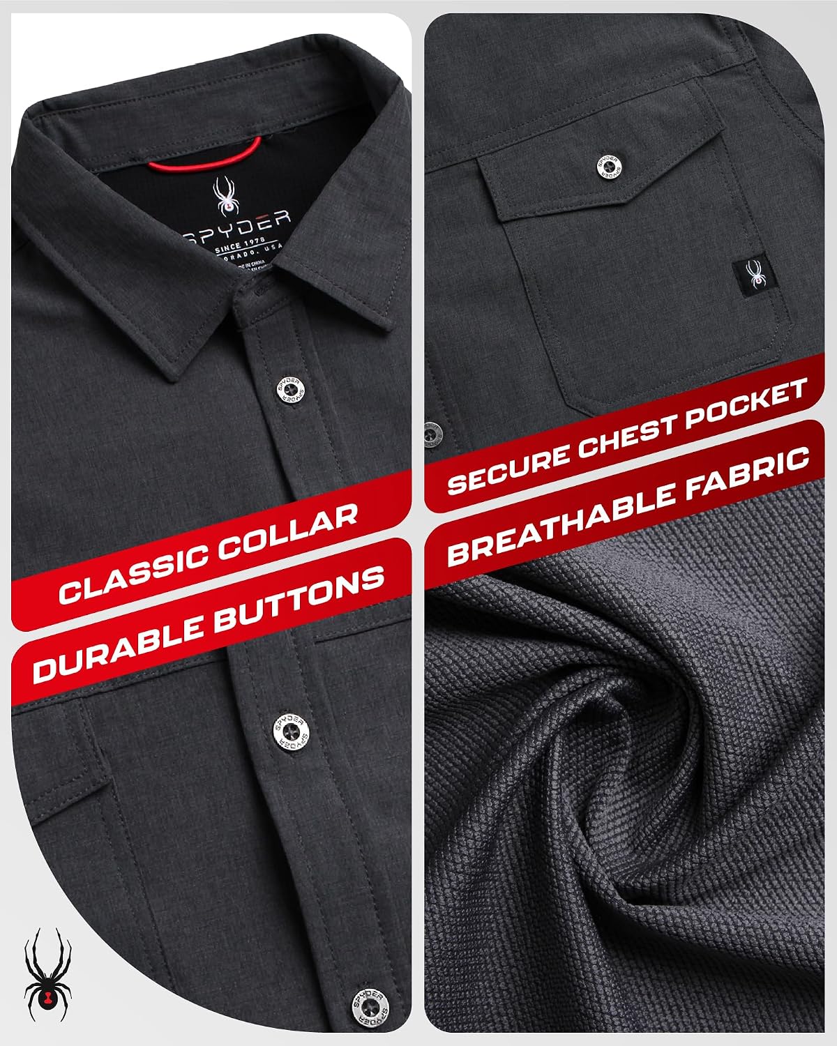 Spyder Mens Button Down Shirt Jacket - Performance Long Sleeve Shirt Jacket for Men - Casual Collared Mens Button Up Shirts